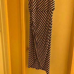 Black and white striped maxi length high low hem dress purchased from chicos